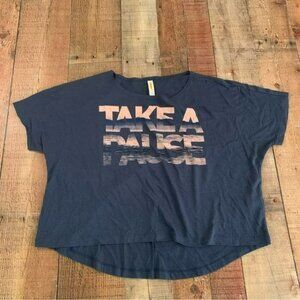 Lucy womens size xs oversized blue short sleeve graphic tshirt boxy tee high low